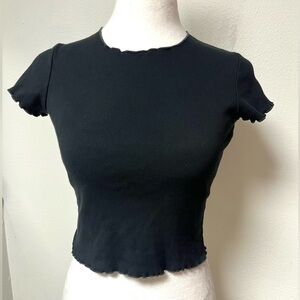 Brandy Melville Black Lettuce Edge Cropped Top Size Small